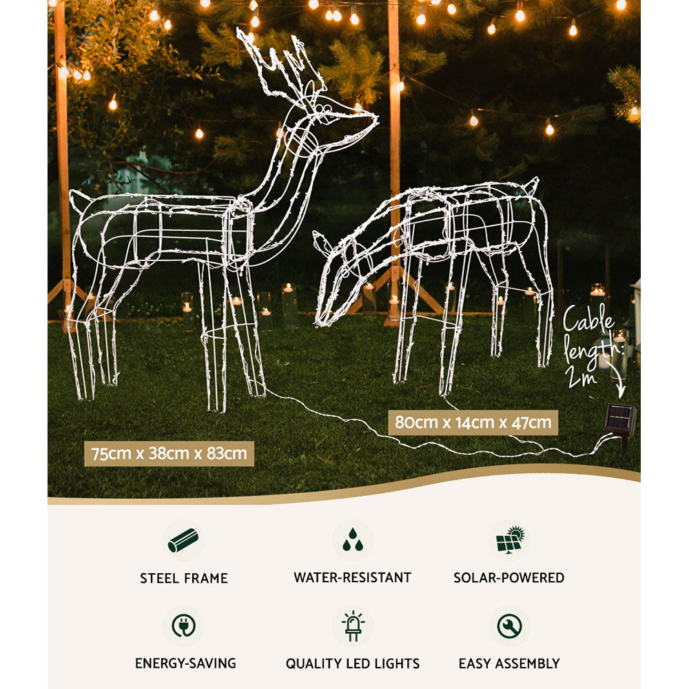 2-Piece Solar 3D Christmas Reindeer Family LED Motif Display - Dimensions & Size Guide Diagram