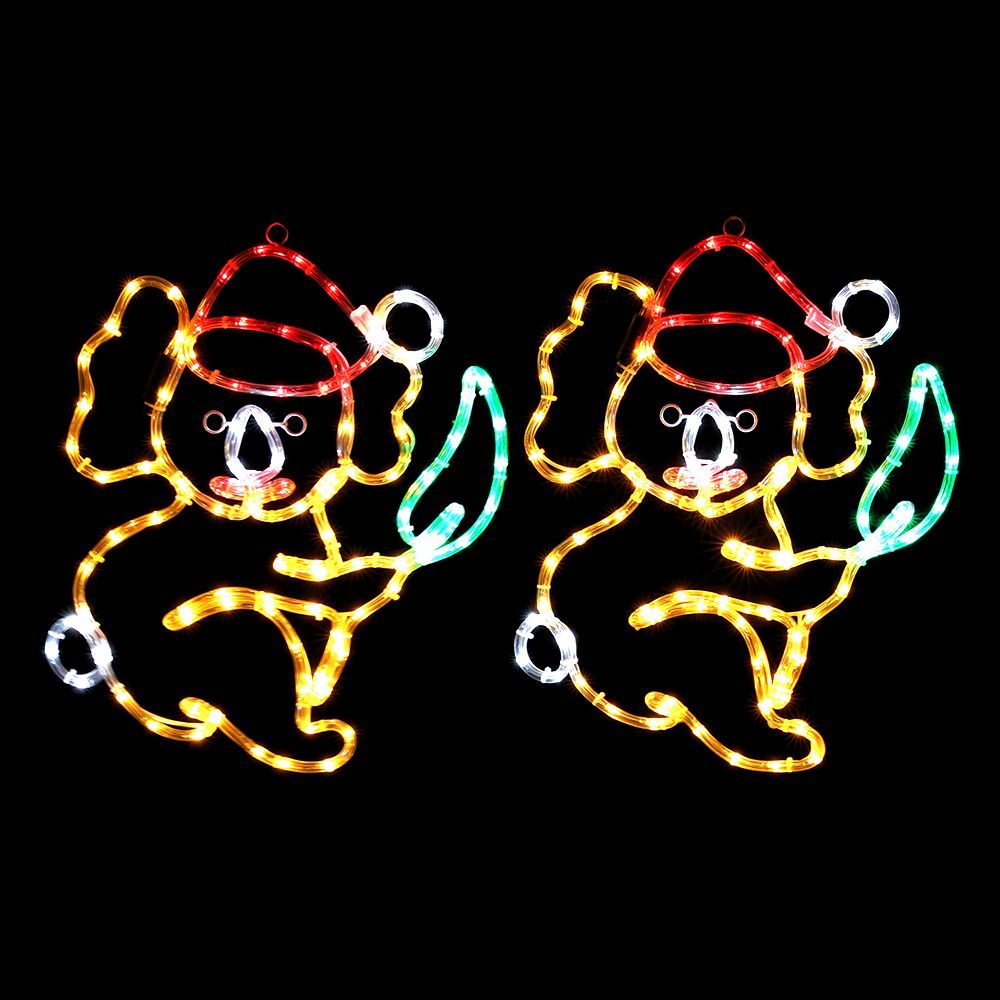 2-Piece Aussie Koala Christmas LED Rope Light Yard Motif - Illuminated Night-Time Outdoor Display View