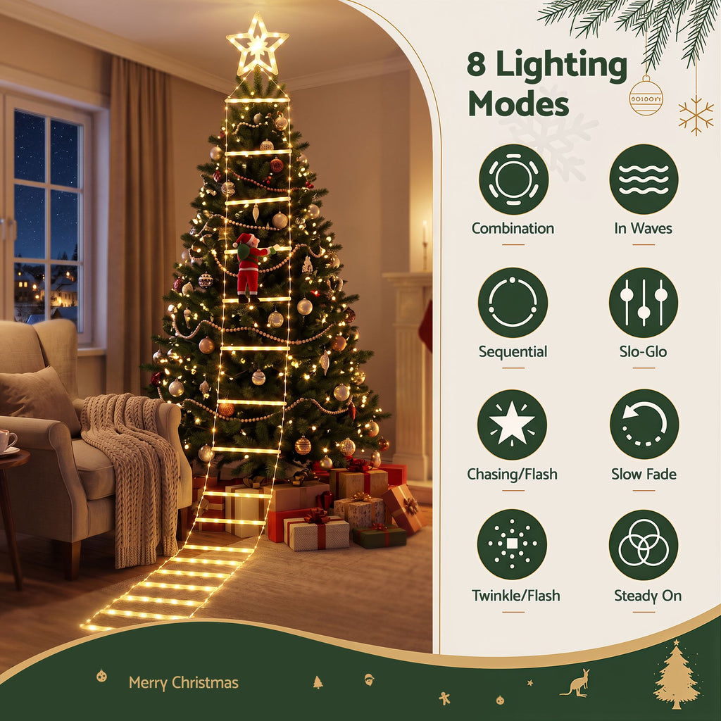 3.4m Climbing Santa Rope Ladder Christmas Lights 328 Warm White LEDs - Complete Package Contents & Accessories