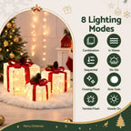 3-Piece Pre-Lit LED Woven Christmas Gift Boxes Set (48 Warm LEDs) - Night-Time LED Illumination Glow View | Jolly Wonderland Australia