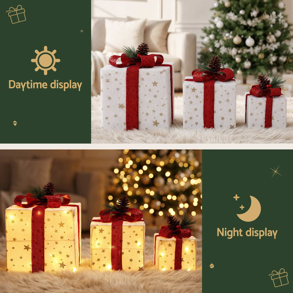 3-Piece Pre-Lit LED Woven Christmas Gift Boxes Set (48 Warm LEDs) - Australian Garden & Living Room Lifestyle Setup | Jolly Wonderland Australia