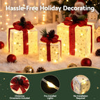 3-Piece Pre-Lit LED Woven Christmas Gift Boxes Set (48 Warm LEDs) - Close-Up Material & LED Detail View | Jolly Wonderland Australia