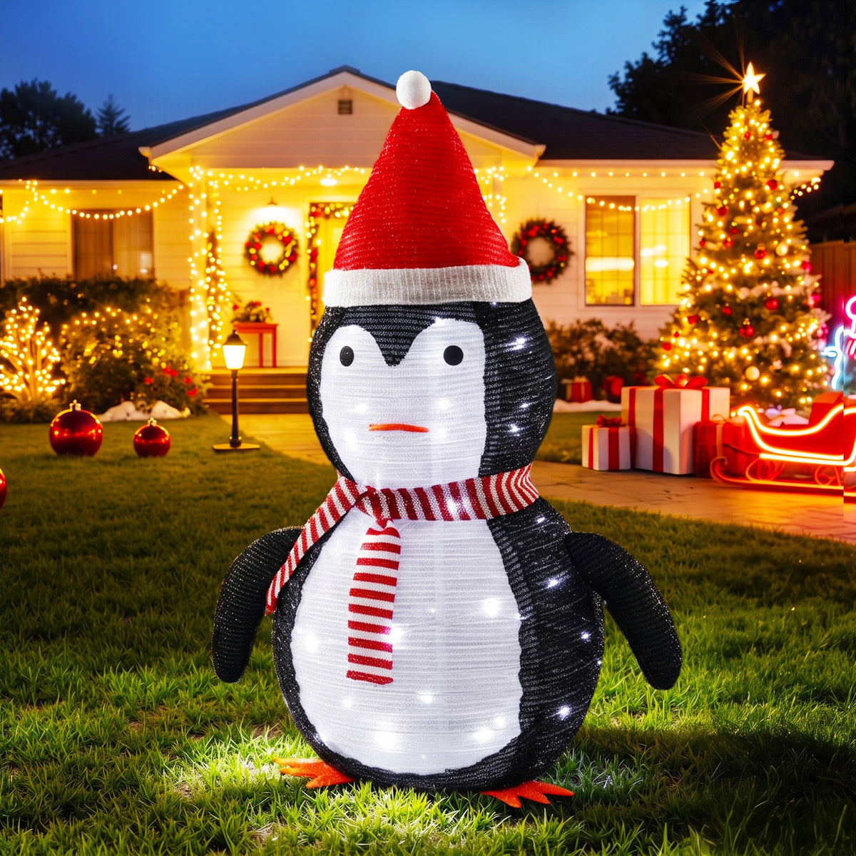 70cm Pop-Up 3D LED Christmas Penguin Display (45 LEDs, 8 Modes) - Front Main Product View | Jolly Wonderland Australia