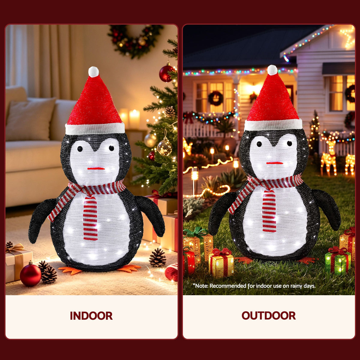 70cm Pop-Up 3D LED Christmas Penguin Display (45 LEDs, 8 Modes) - Night-Time LED Illumination Glow View | Jolly Wonderland Australia