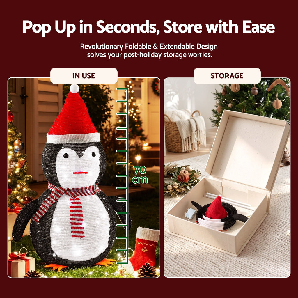 70cm Pop-Up 3D LED Christmas Penguin Display (45 LEDs, 8 Modes) - Close-Up Material & LED Detail View | Jolly Wonderland Australia