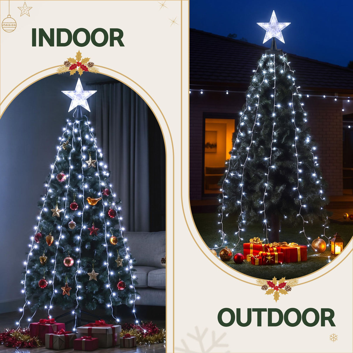 2.5m Star Topper Waterfall Christmas Tree Fairy Lights (300 LEDs) - Complete Package Contents & Accessories View | Jolly Wonderland Australia