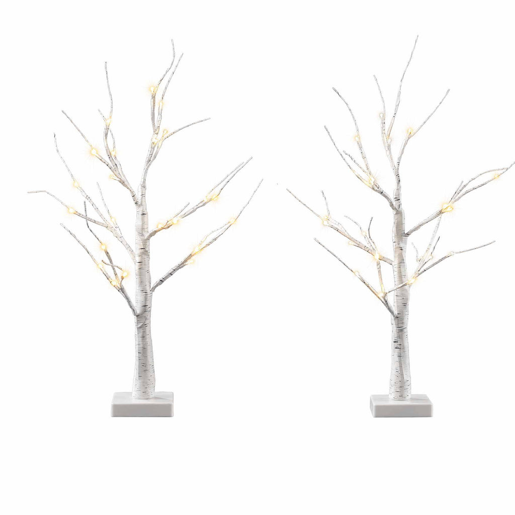 2-Pack 60cm Pre-Lit Warm White LED Birch Twig Branch Trees (48 LEDs) - Night-Time LED Illumination Glow View | Jolly Wonderland Australia
