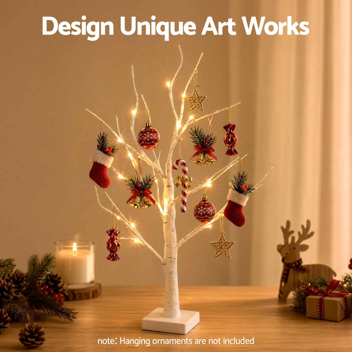 2-Pack 60cm Pre-Lit Warm White LED Birch Twig Branch Trees (48 LEDs) - Full Dimensions & Size Reference Diagram | Jolly Wonderland Australia