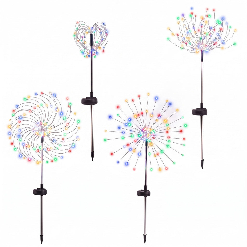 4-Pack Solar Firework Christmas Pathway Garden Lights 480 LEDs - Illuminated Night-Time Outdoor Display View