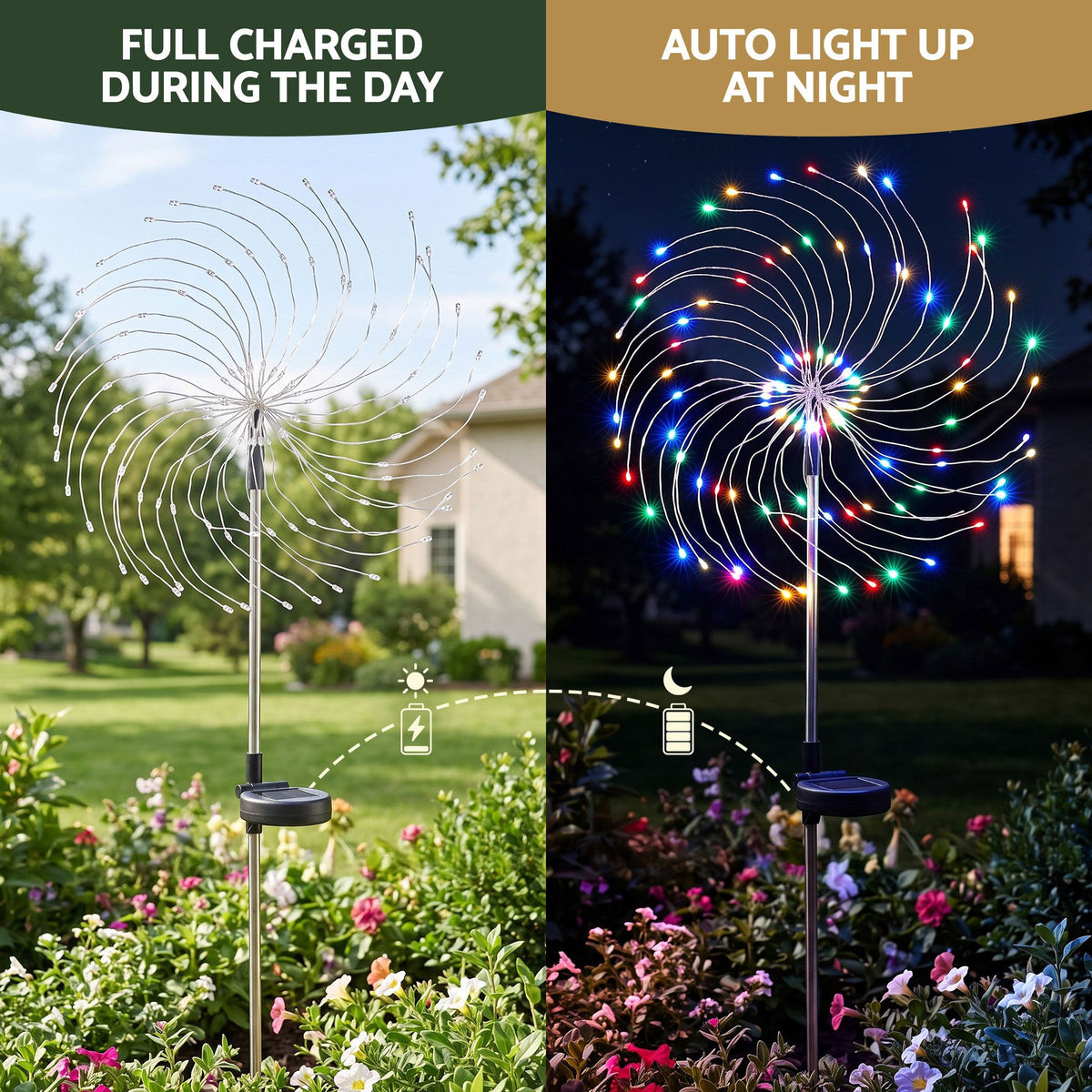 4-Pack Solar Firework Christmas Pathway Garden Lights 480 LEDs - Australian Backyard & Living Room Lifestyle View