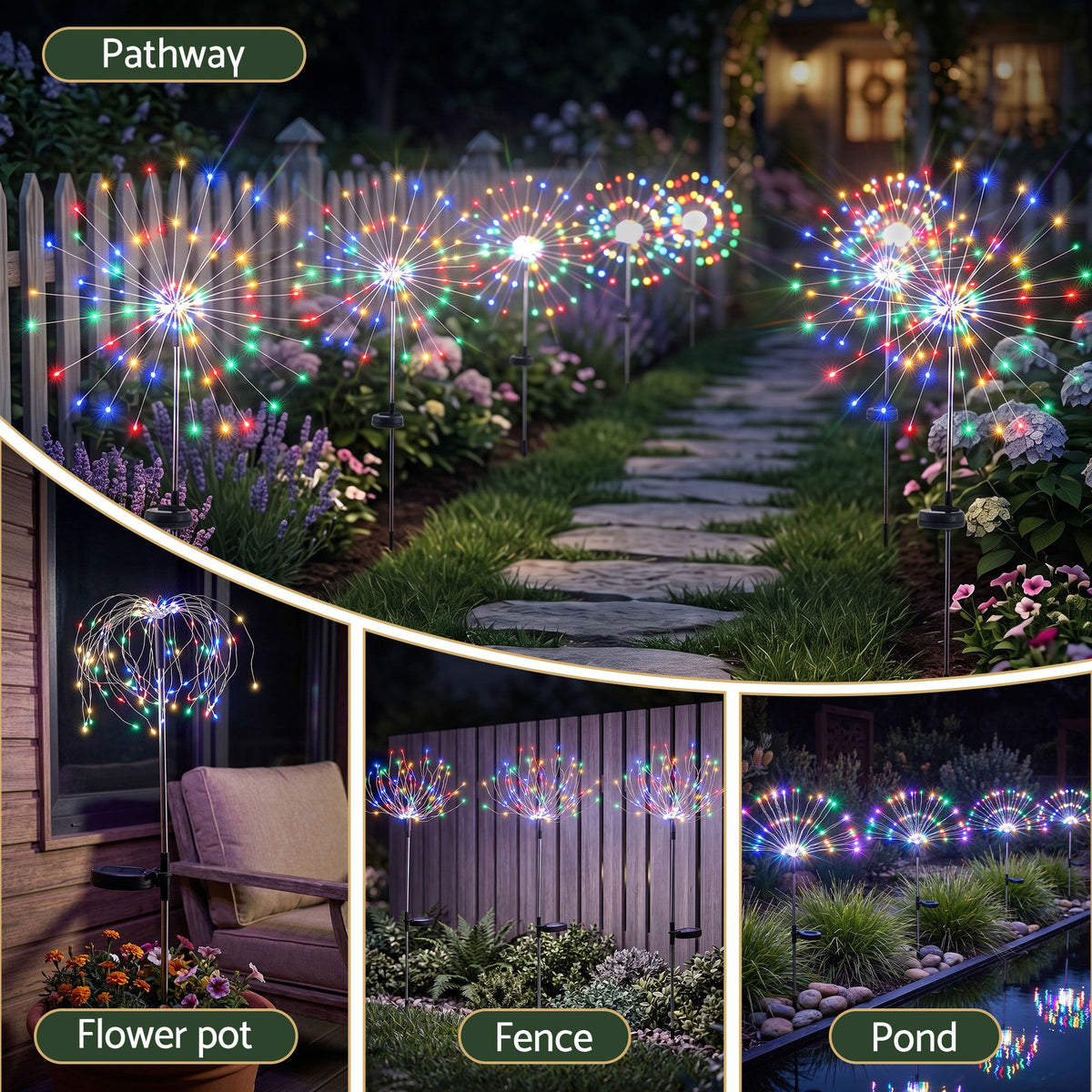 4-Pack Solar Firework Christmas Pathway Garden Lights 480 LEDs - Complete Package Contents & Accessories